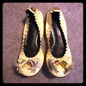Tory Burch tassel ballet flats buttercream yellow